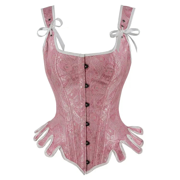 Lace Up Overbust Corset Top with Shoulder Straps Embroidery