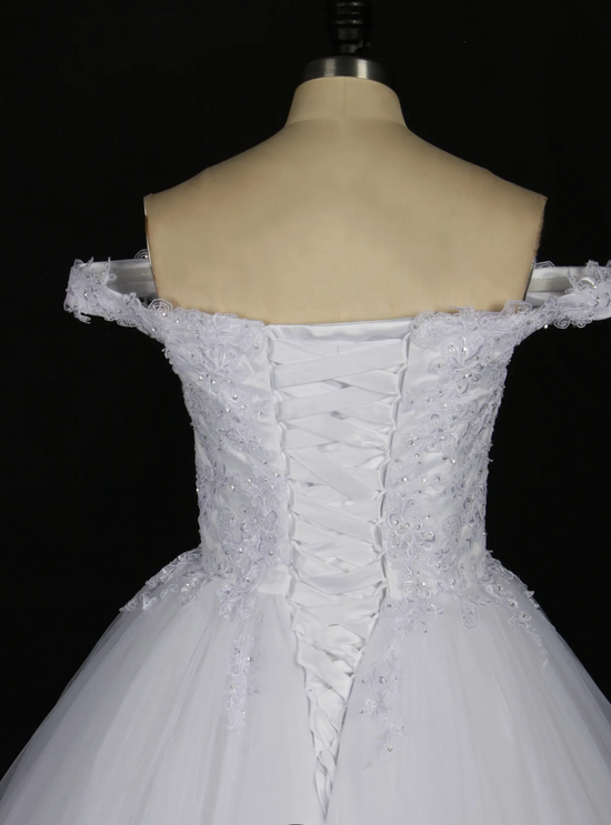 Plus Size Sequined Lace Off-the-Shoulder Bridal Ballgown
