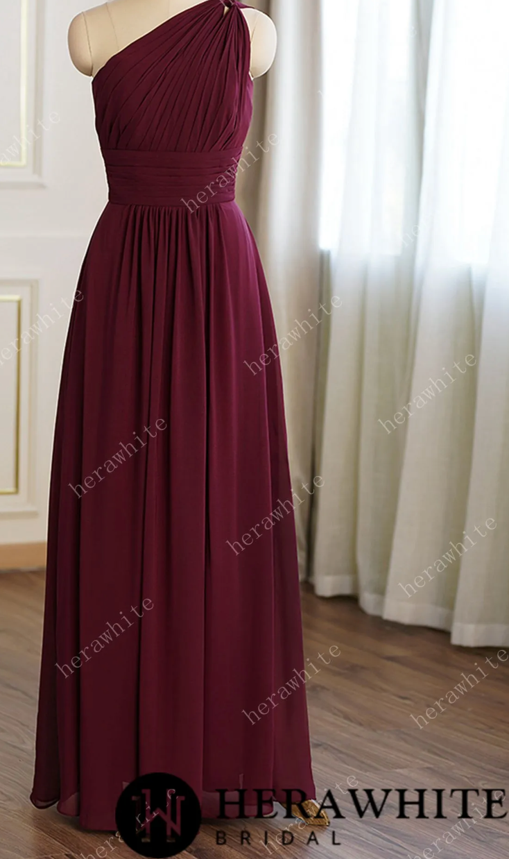 A line Burgundy Chiffon One Shoulder Bridesmaid Dress TulleLux Bridal Crowns Accessories