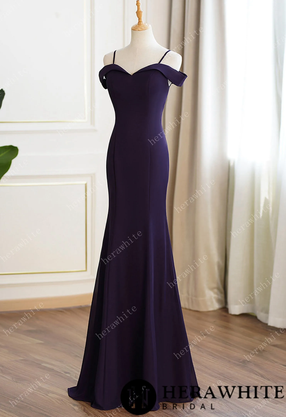 Grape Cold Shoulder Fit and Flare Bridesmaid Dress