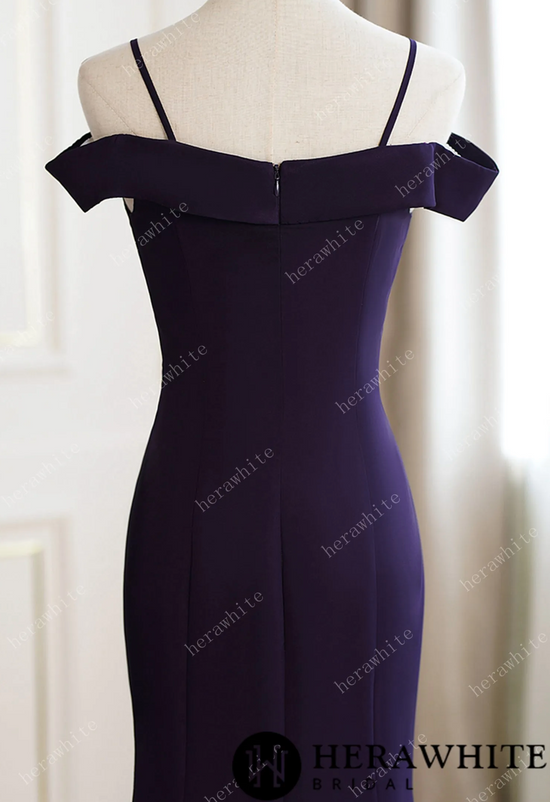 Grape Cold Shoulder Fit and Flare Bridesmaid Dress
