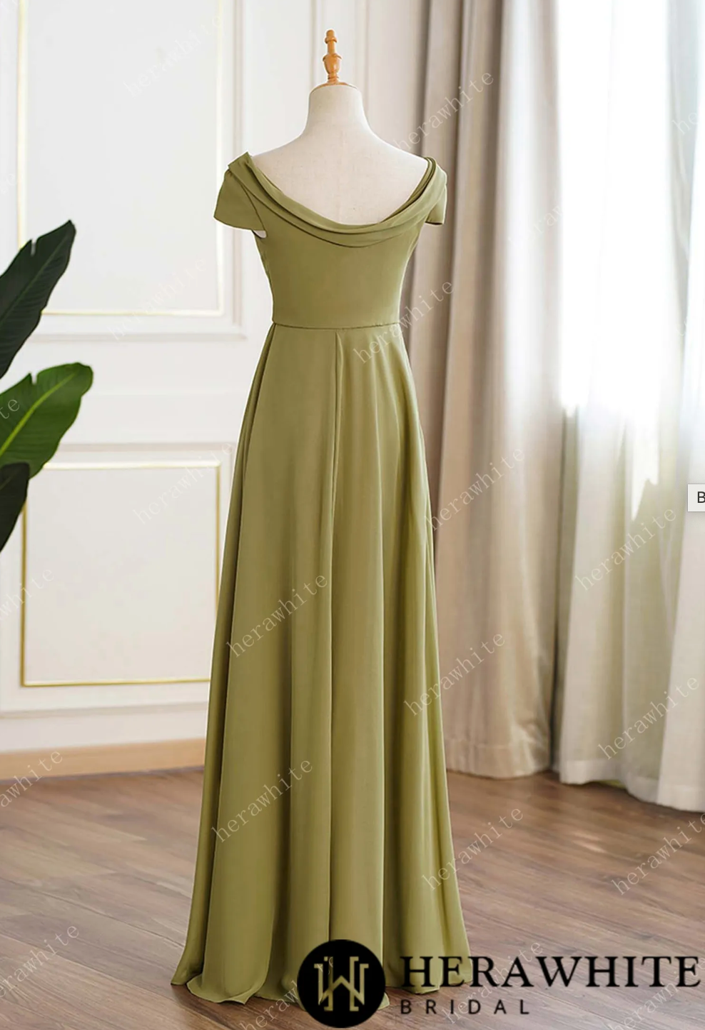 Lime Green Chiffon Cap Sleeves Long Bridesmaid Dress