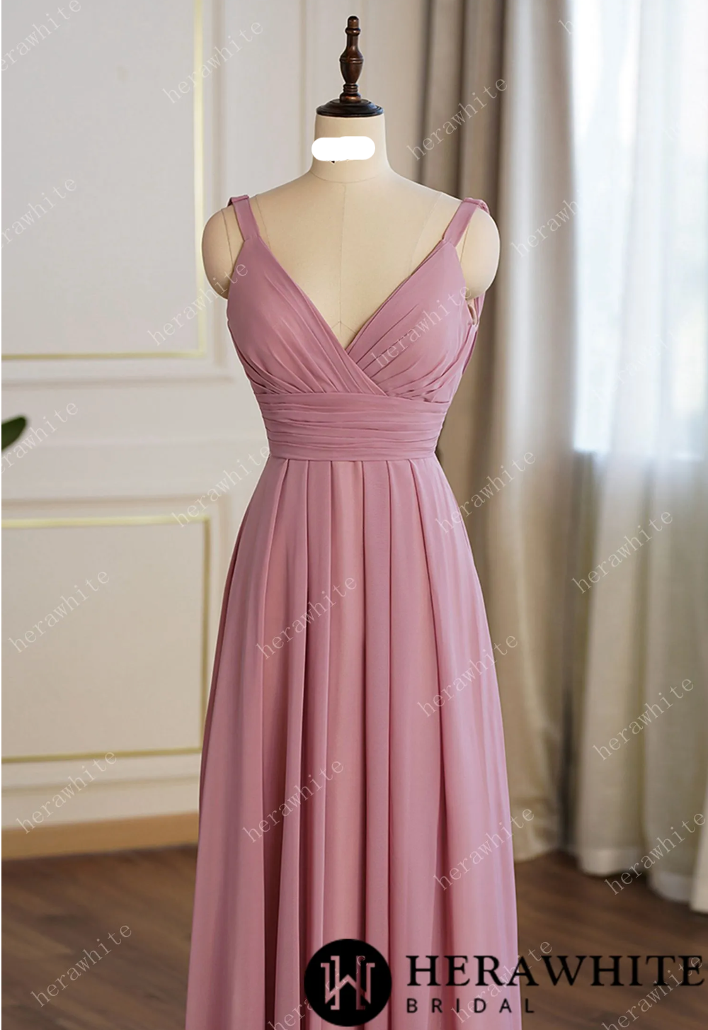 Dusty Pink Elegant Ruched Bodice Bridesmaid Dress