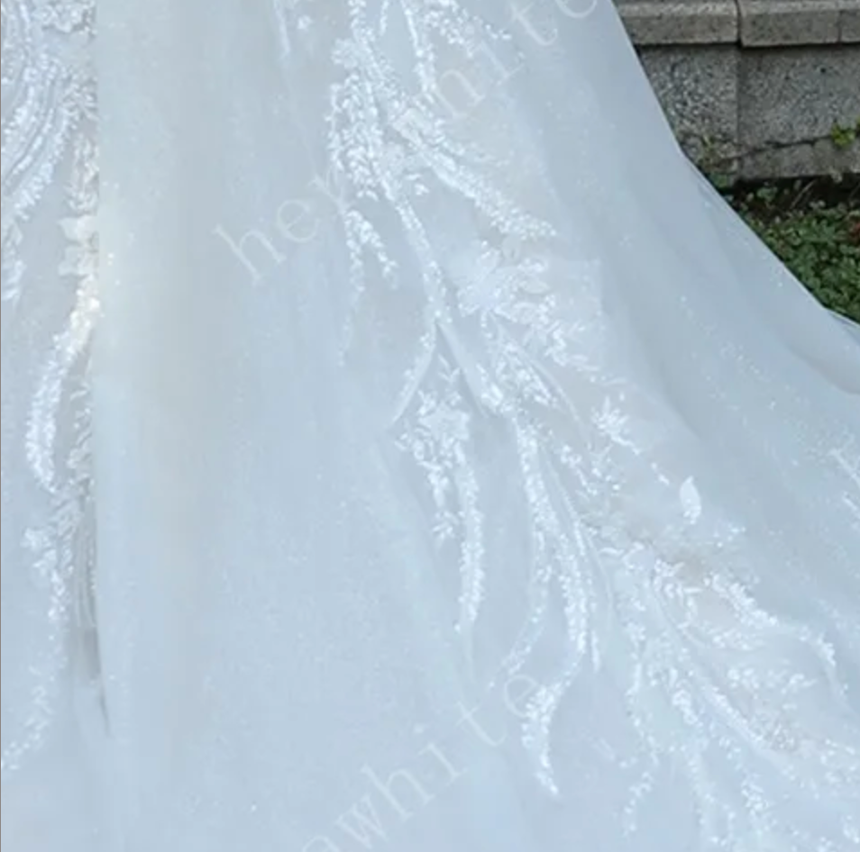 Wedding Dress Long Sleeve Lace A-Line with Plunging V-Neck