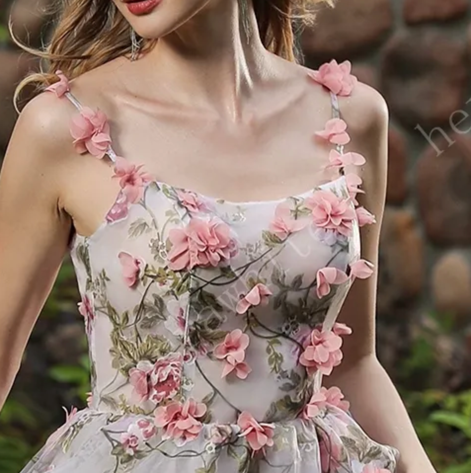 Wedding Dress 3D Flowers And Train With Detachable Sleeves
