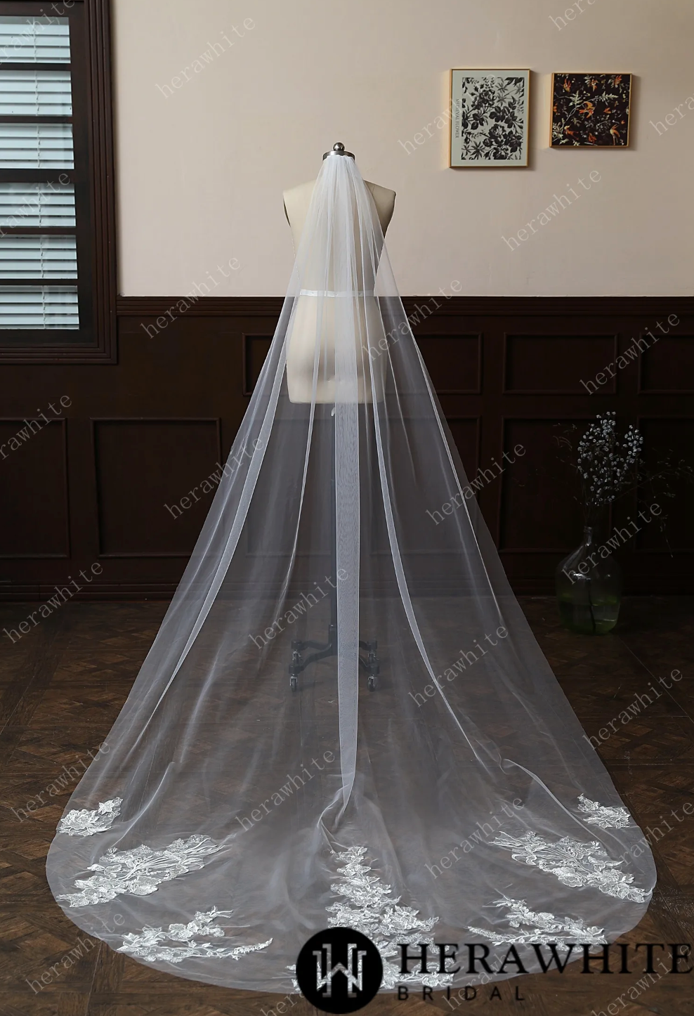 Cathedral Length Whimsical Lace Bridal Veil With Vintage Vibes