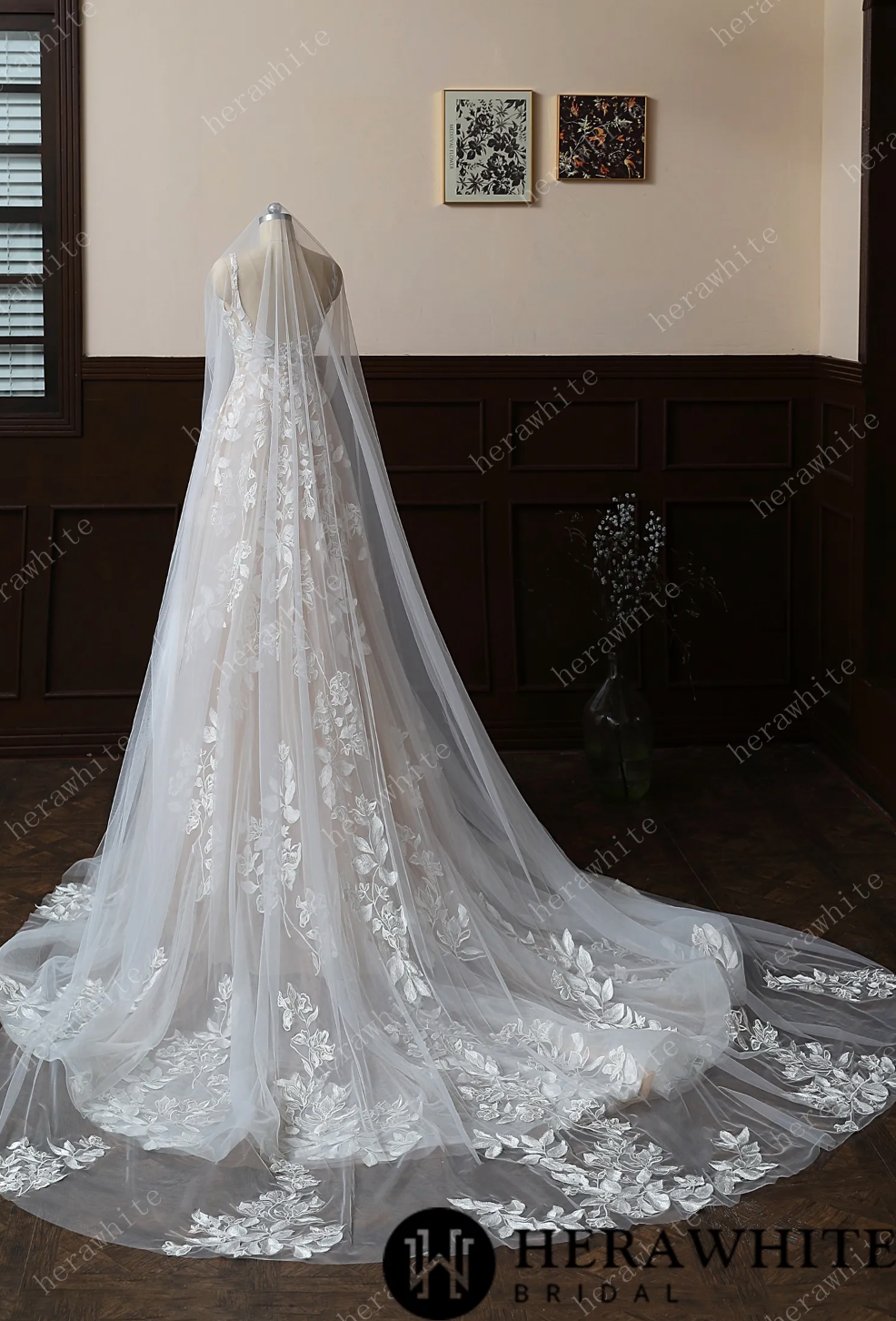 HW Veil Floral and Dreamy Cathedral Length Bridal Veil Floral And Dreamy Cathedral Length Bridal Veil – Tulle Lux Bridal Company