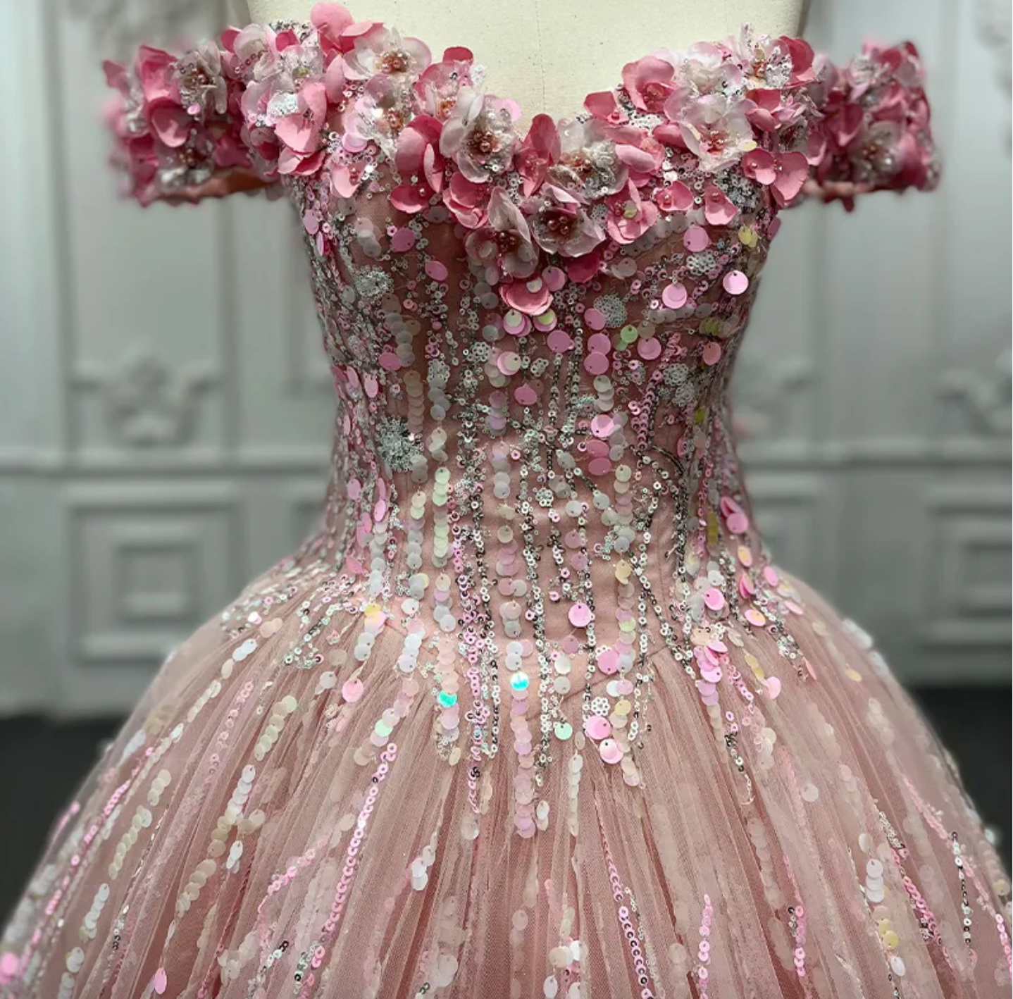 Pink Sequined Quinceañera Dress