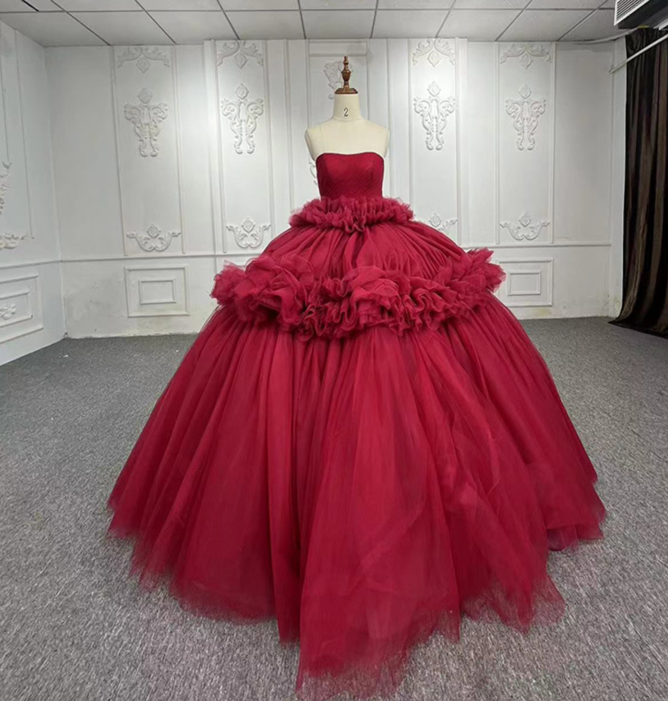 Quinceanera Dress Peplum Red Sleveless Ball Gown