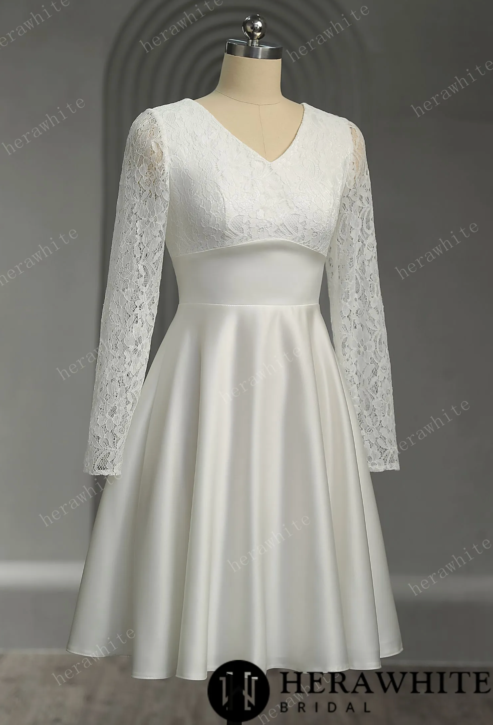 Mini Short Wedding Dress Satin Lace Bridal Gown, Satin skirt with high waist and zip back short wedding dress is the perfect choice for the modern bride
