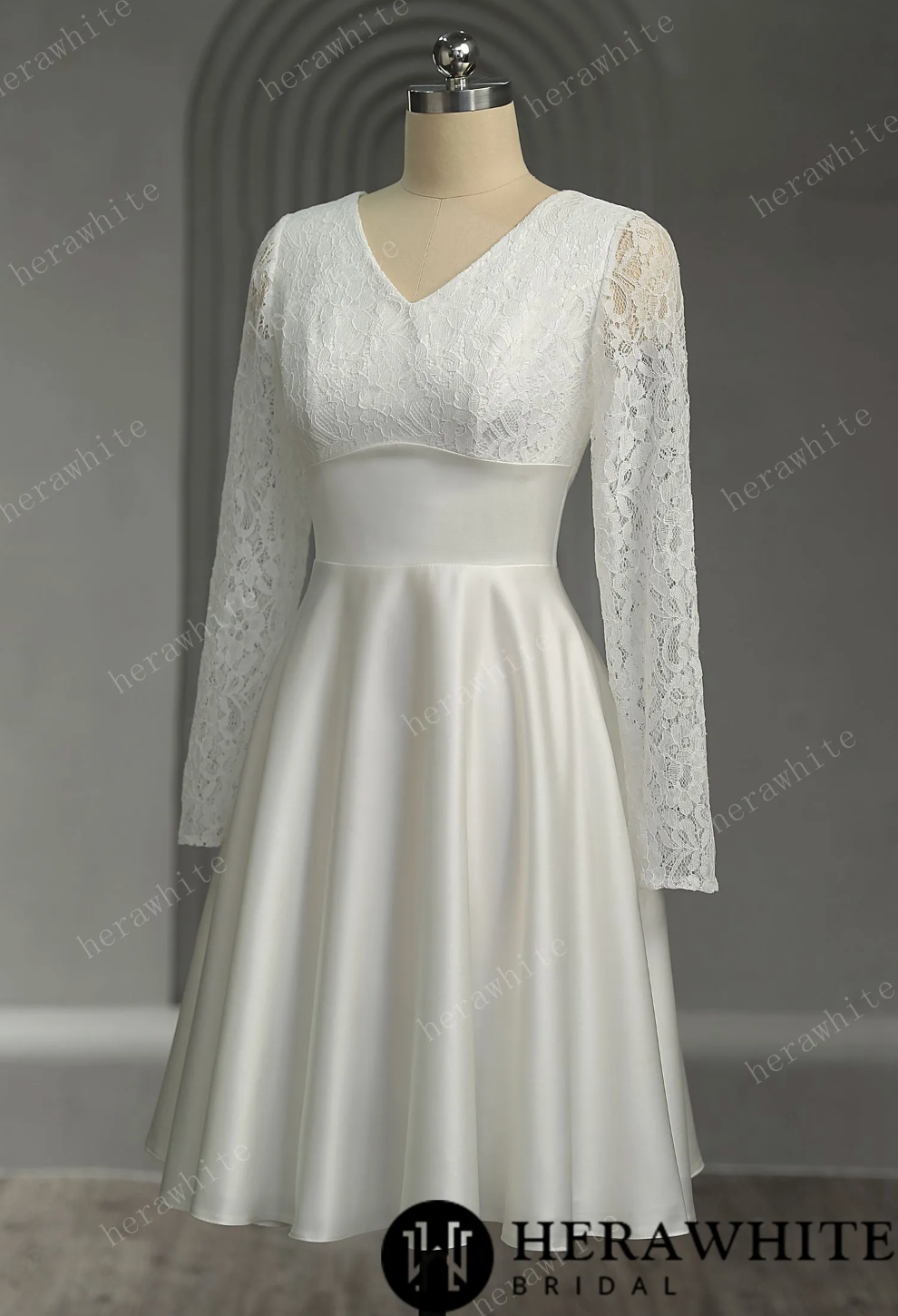 Mini Short Wedding Dress Satin Lace Bridal Gown, Satin skirt with high waist and zip back short wedding dress is the perfect choice for the modern bride