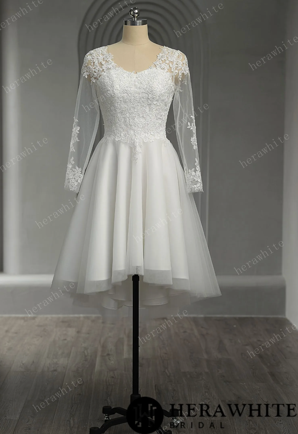 Floral Lace Short Wedding Dress with Lace Up Back