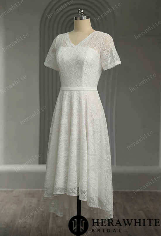 Classic Lace Short Wedding Dress
