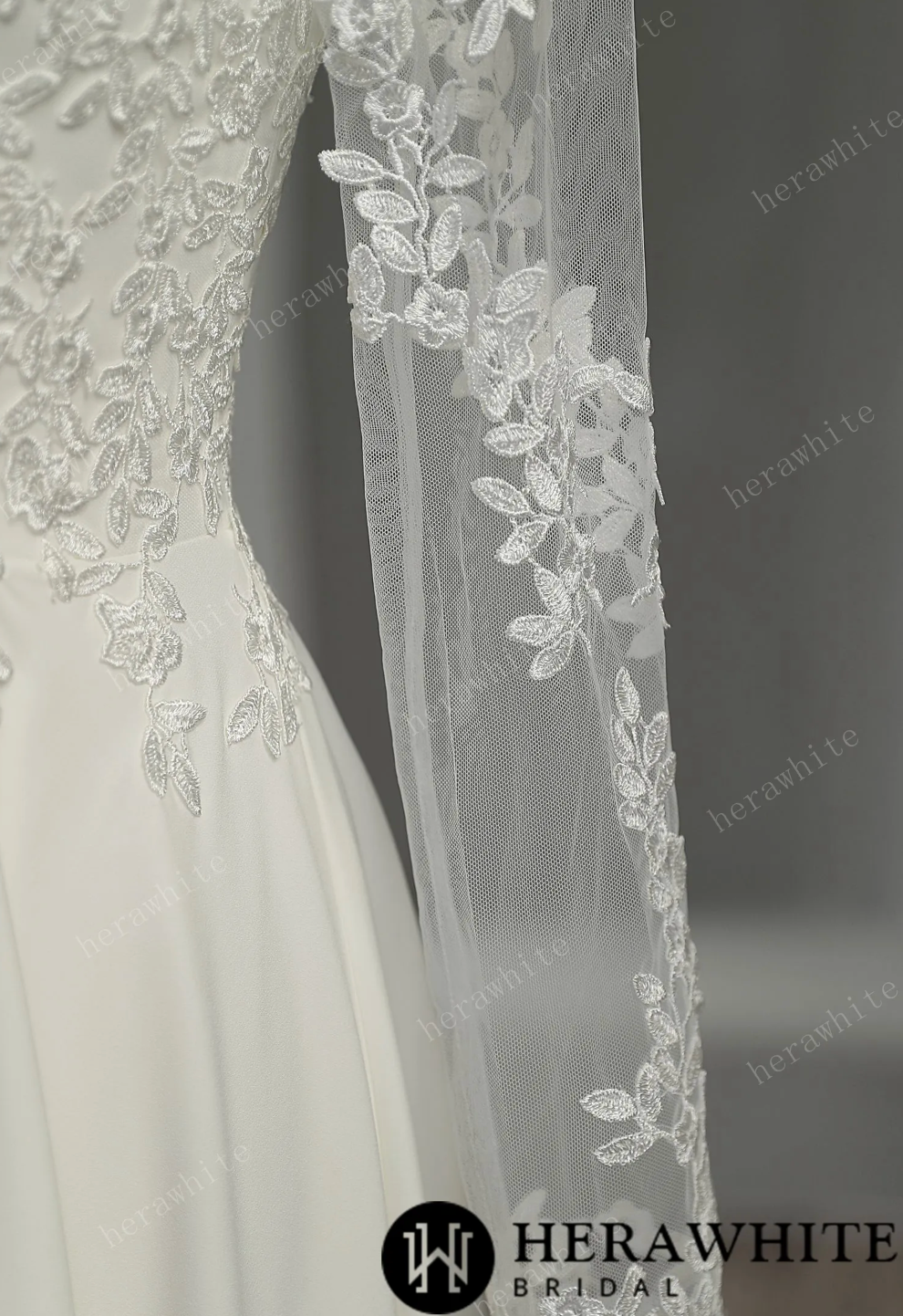 Mini Short Wedding Dress Illusion Lace Long Sleeves No Train,  A modern back zipper design with a long row of covered buttons and a flowing chiffon skirt,