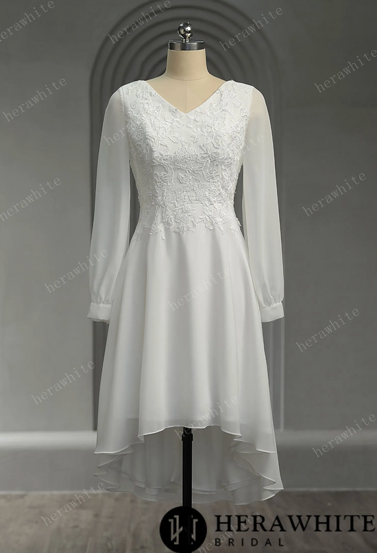 Unique Chiffon Long Sleeves Short Wedding Dress