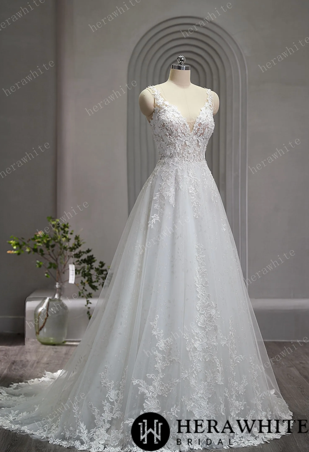 Glitter Tulle Wedding Dress A Line Sleeveless Lace Bridal Gown, this enchanting wedding dress is designed to make you feel like a princess on your special day