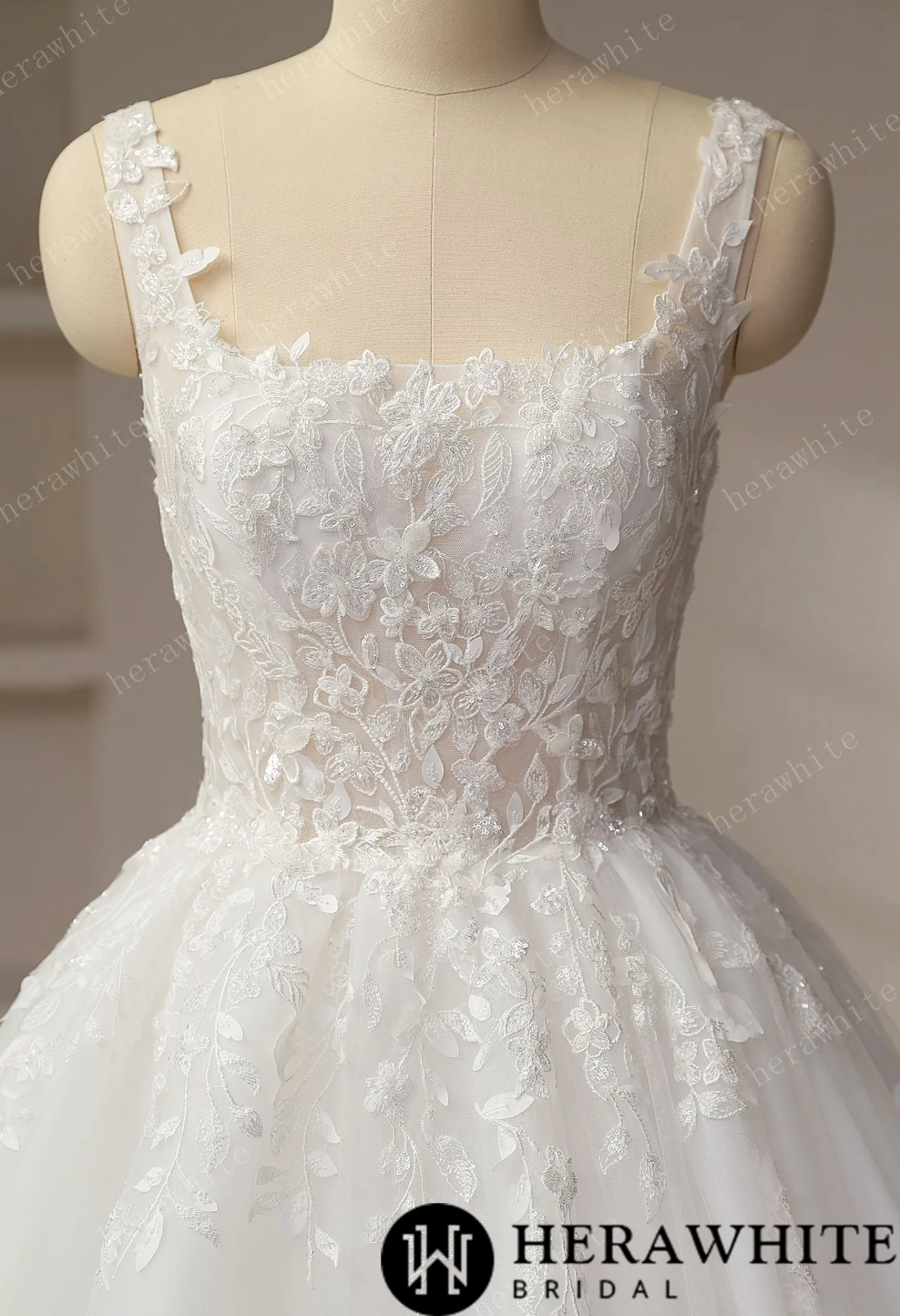 Romantic Square Collar Zipper Ball Gown Wedding Dresses