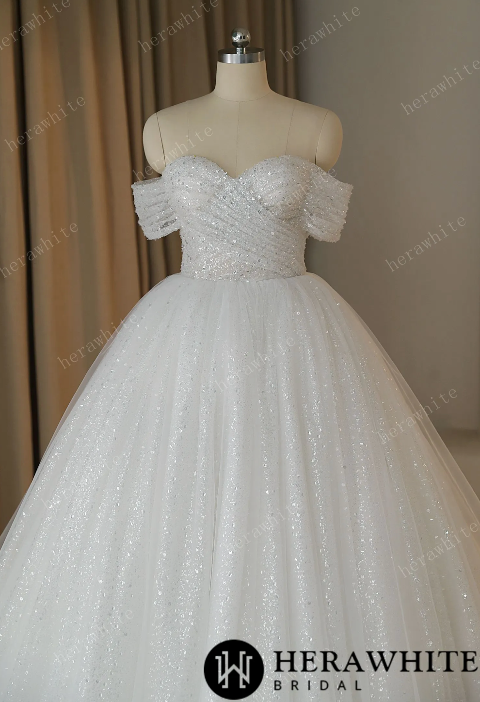 Shiny Crystal Off The Shoulder Ball Gown Wedding Dress