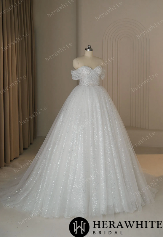Shiny Crystal Off The Shoulder Ball Gown Wedding Dress