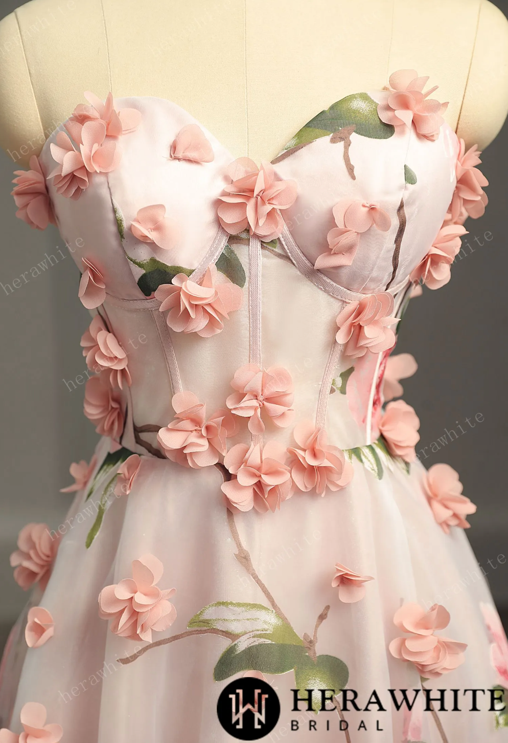 A-Line Pink Sweetheart Long Wedding Dress With 3D Flowers