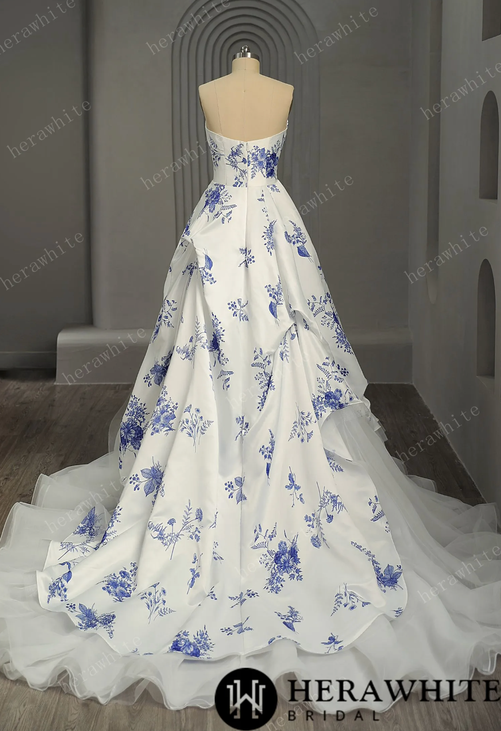 Enchanting Strapless Floral Satin Twill Wedding Dress