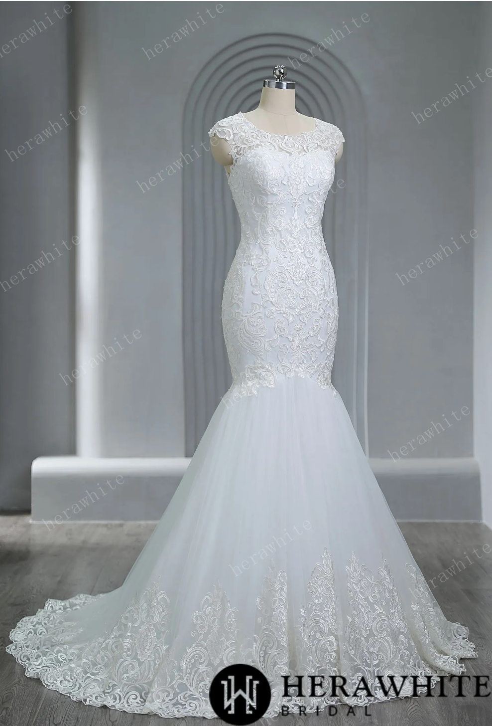 Bateau Neckline Mermaid Lace Wedding Dress