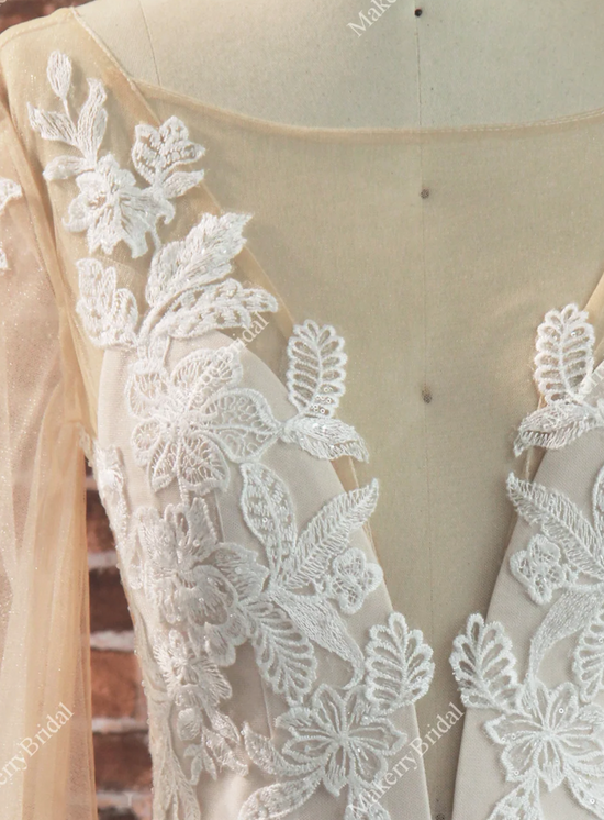 Elegant Princess Long-Sleeve A Line Lace Wedding Dress