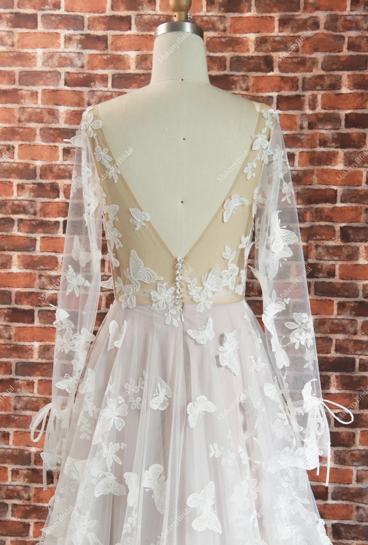 Wedding Dress Boho Lace Butterfly Pattern With Long Sleeves