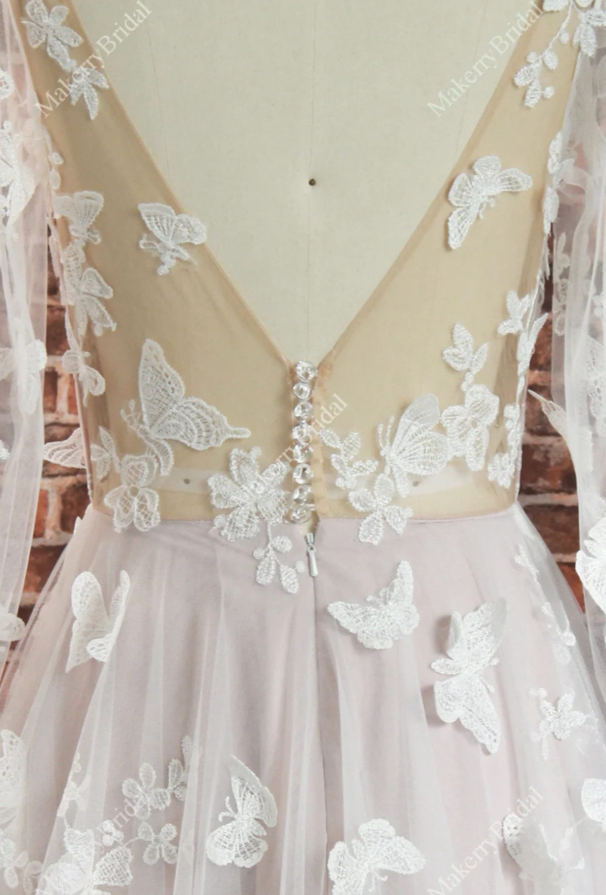 Wedding Dress Boho Lace Butterfly Pattern With Long Sleeves
