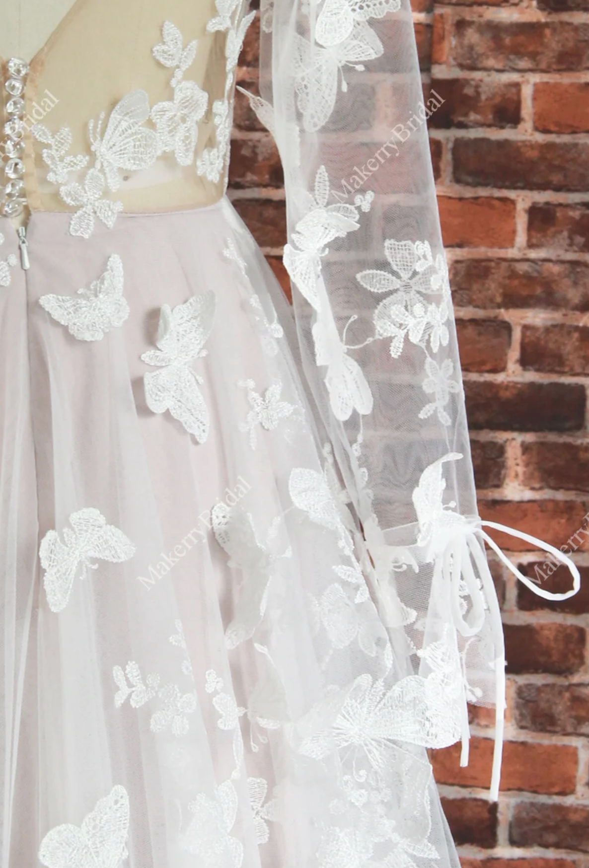 Wedding Dress Boho Lace Butterfly Pattern With Long Sleeves