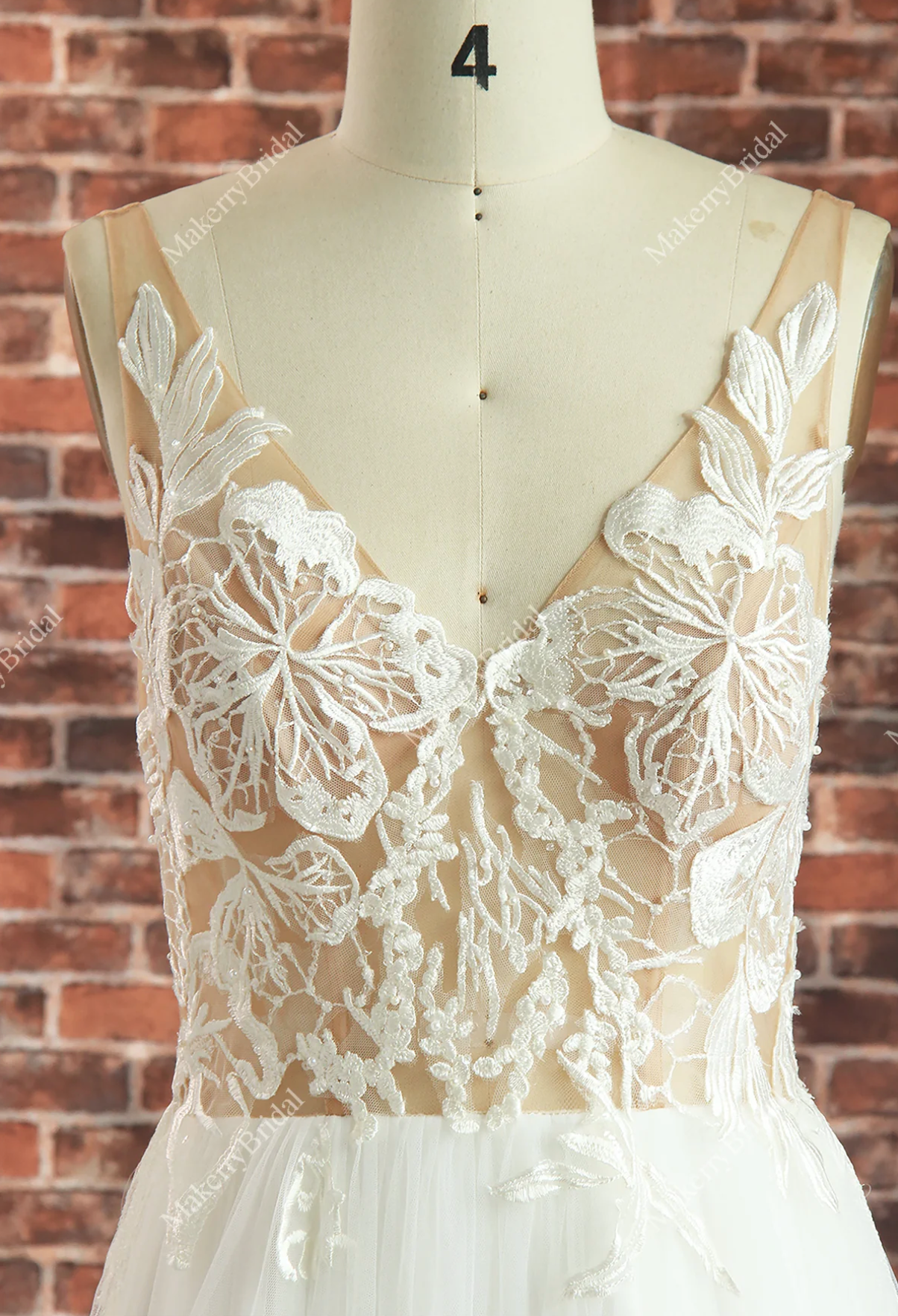 Wedding Dress Floral Lace A Line With Train Bridal Gown