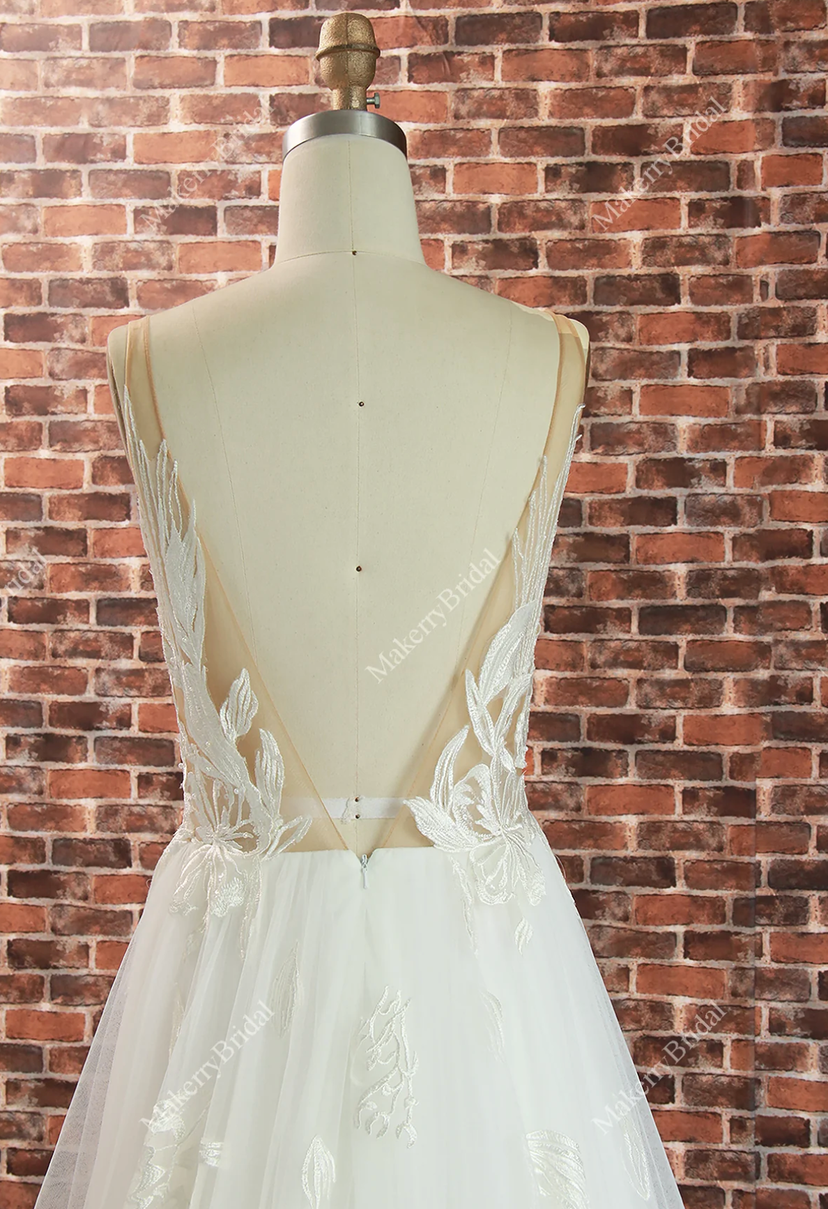 Wedding Dress Floral Lace A Line With Train Bridal Gown