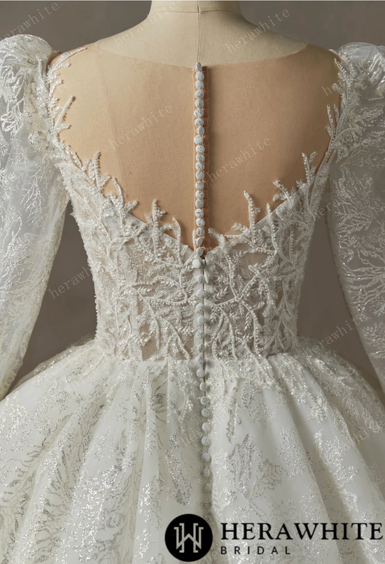 Dreamy Luxury Long Sleeve Ball Gown Wedding Dress