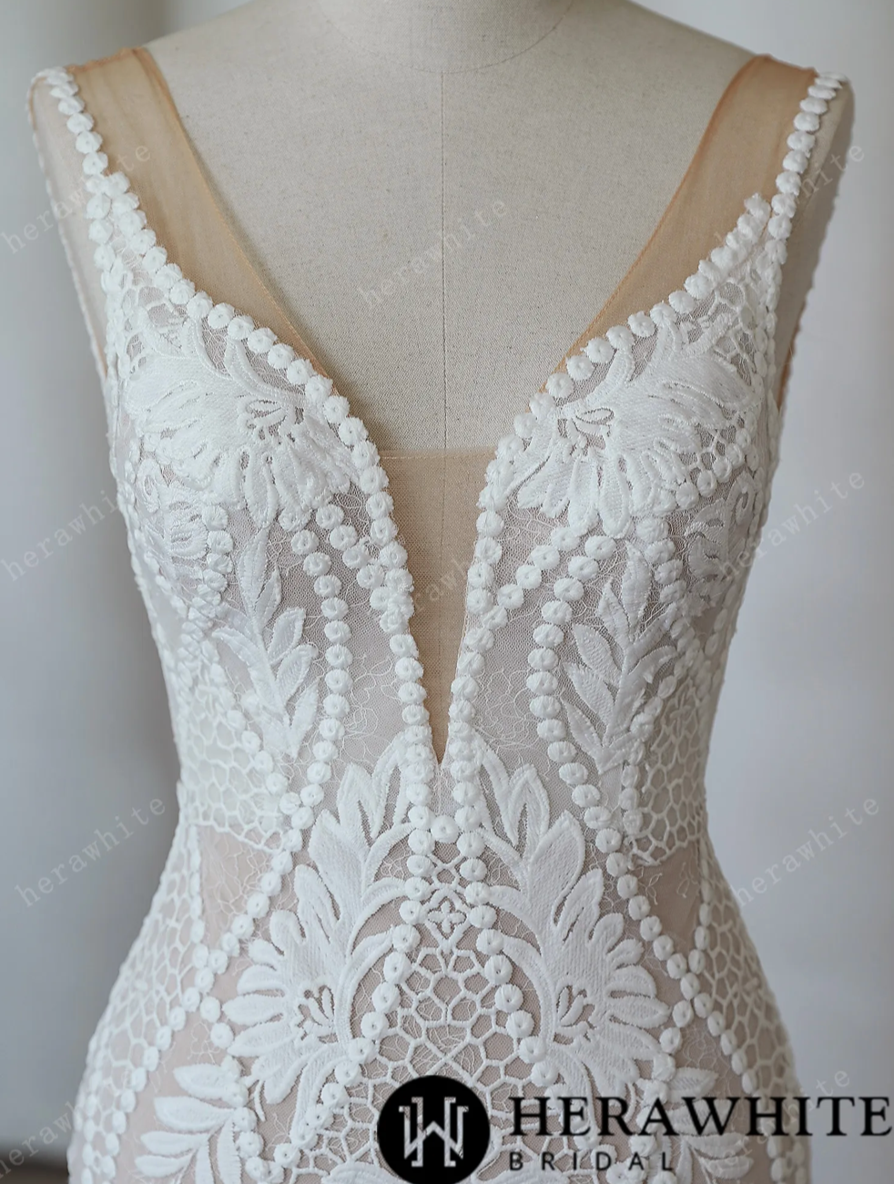 Backless Boho Lace Mermaid Wedding Dress, Indulge in the opulent beauty of the Backless Boho Chic Lace Mermaid Modern Bridal Gown, f