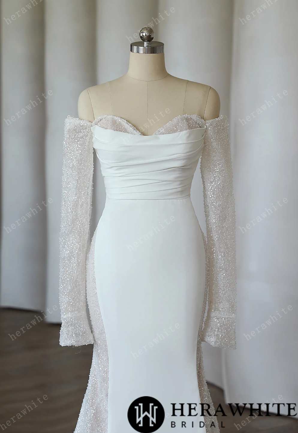 Satin Crepe Mermaid Bridal Wedding Dress, Step into elegance and grace with this exquisite off-shoulder satin mermaid wedding dress.