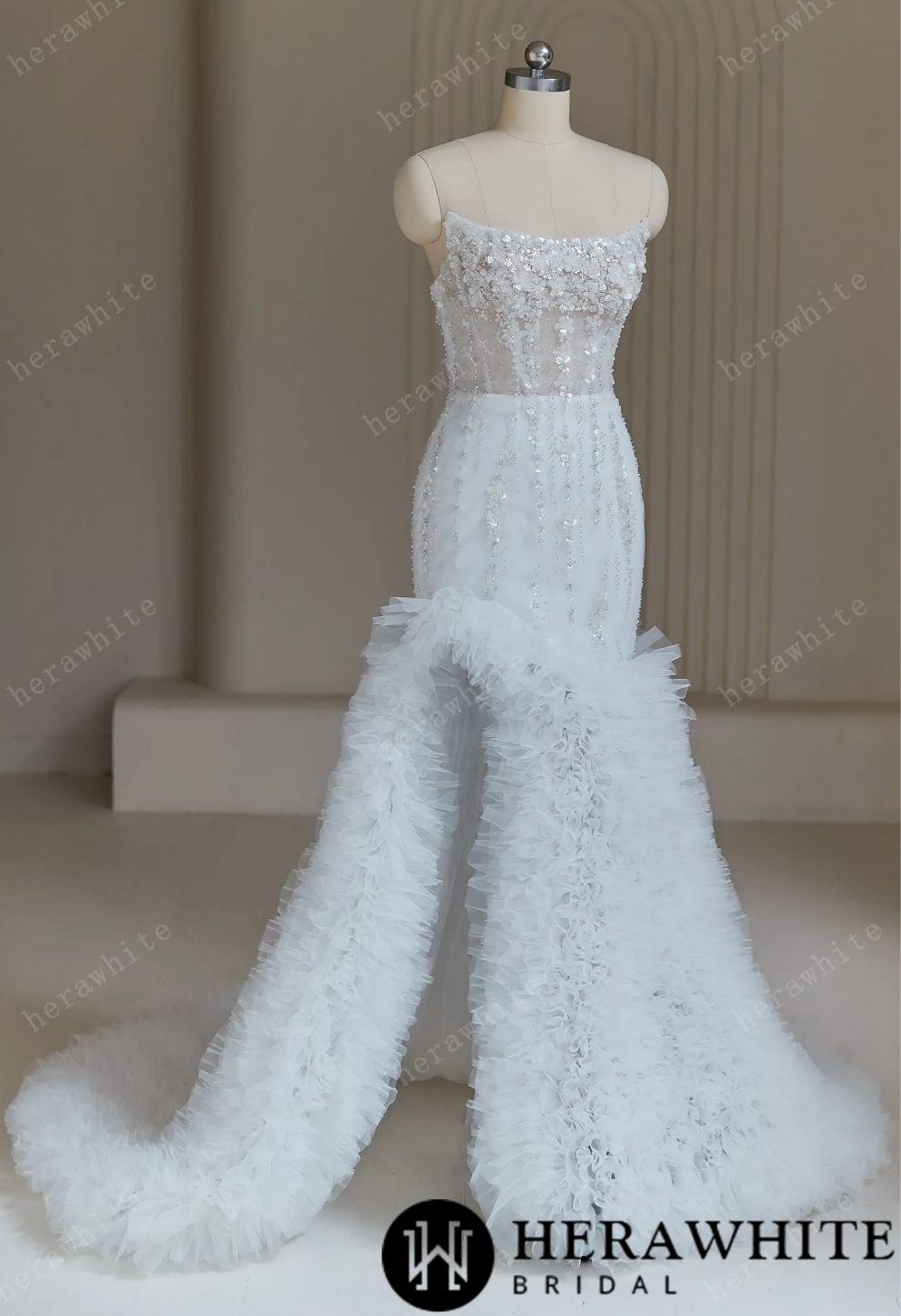 Beaded Wedding Dresses With Cascading Ruffles