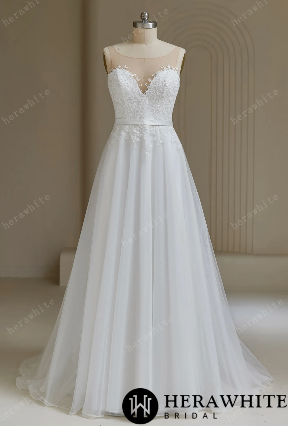 Illusion Neckline A-Line Wedding Dress