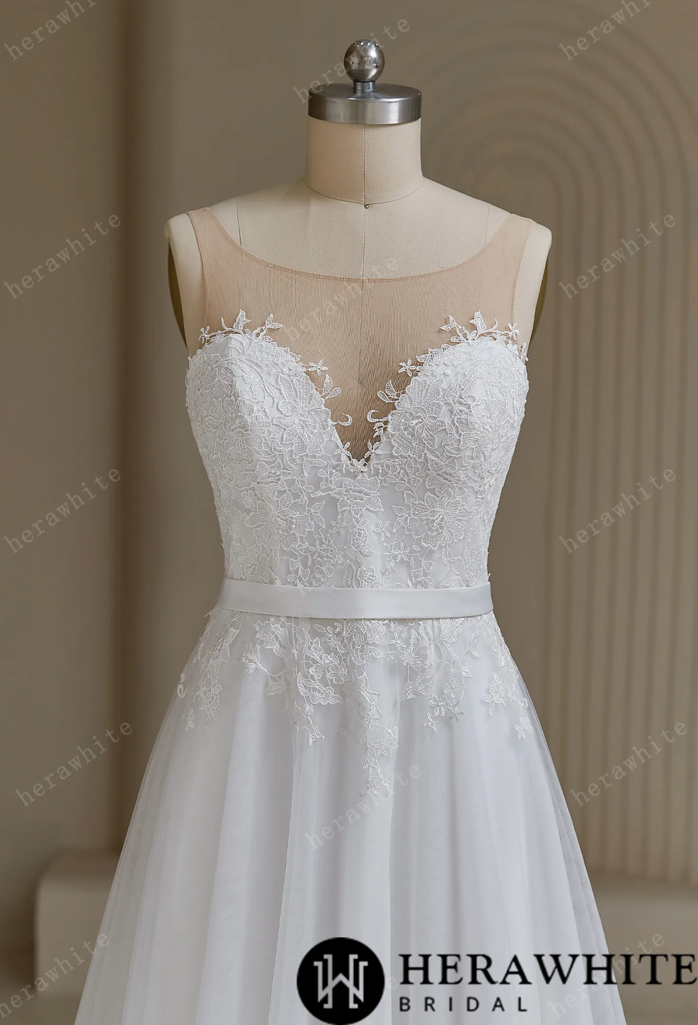 Lace A-Line Wedding Dress Bridal Gown, this wedding dress has a Corset Back and belt is a stunning choice for any bride looking for a combination of elegance