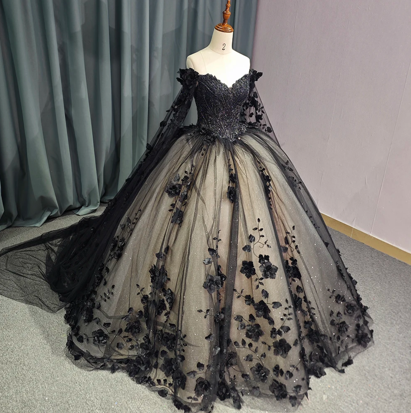 Quinceanera Dress Black Off The Shoulder Ball Gown