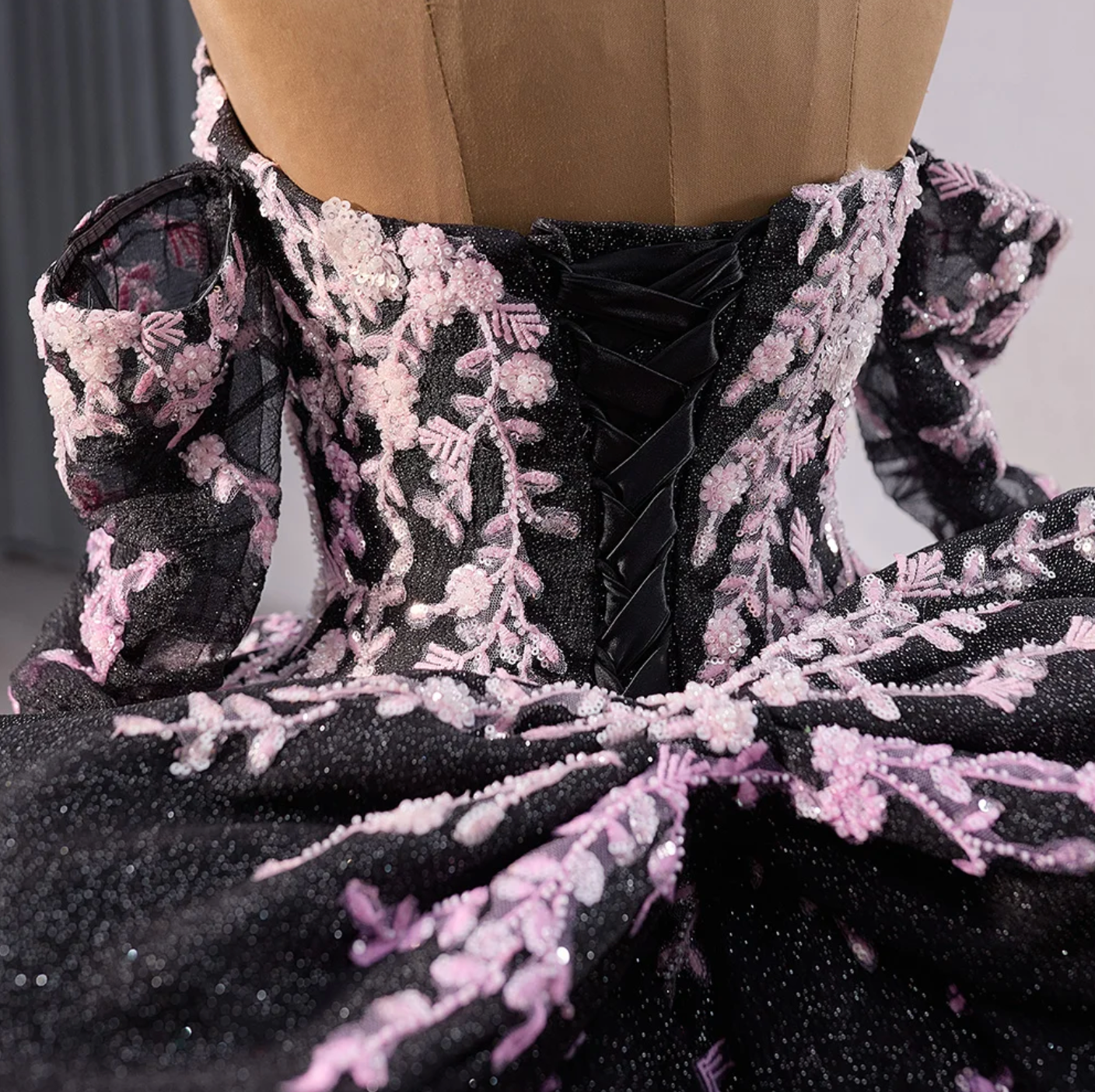 Quinceanera Dress Black Ball Gown Detachable Sleeve
