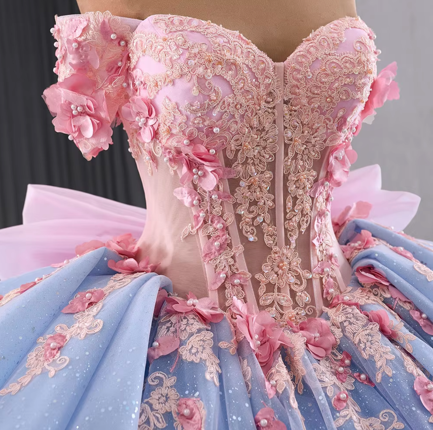 Quinceanera Dress Pink Blue Beaded Chiffon Ball Gown, Be the belle of the ball in this hot pink and blue quinceañera dress! The sparkling beaded bodice
