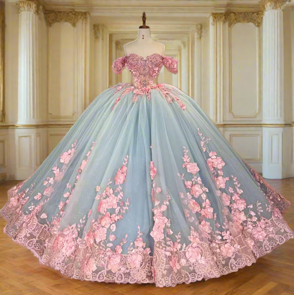 Vestido de quinceañera azul y rosa – Tulle Lux Bridal Company