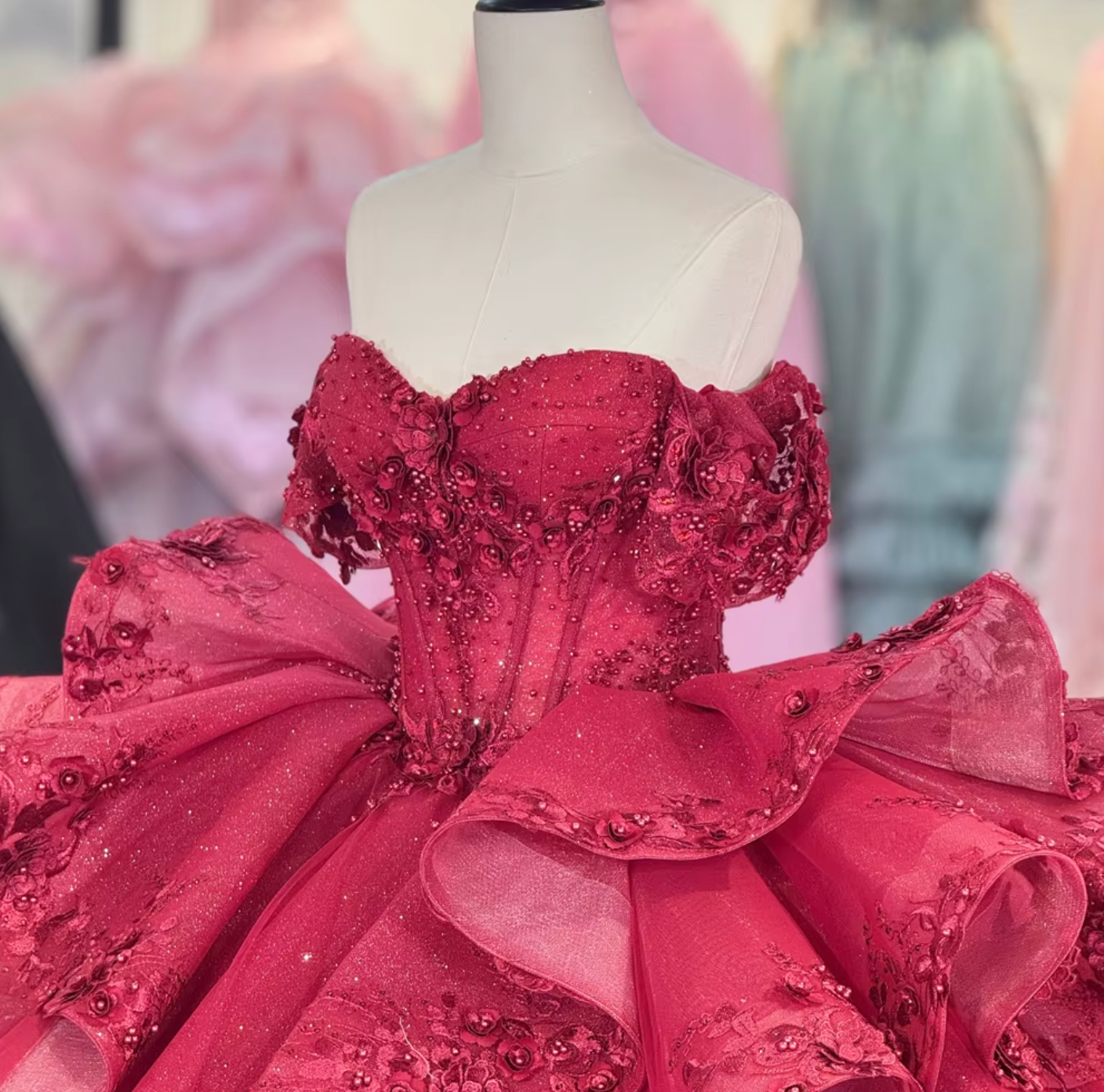 Quinceanera Dress Red Off Shoulder Ball Gown
