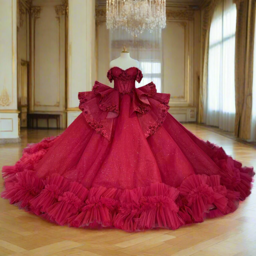 Quinceanera Dress Red Off Shoulder Ball Gown