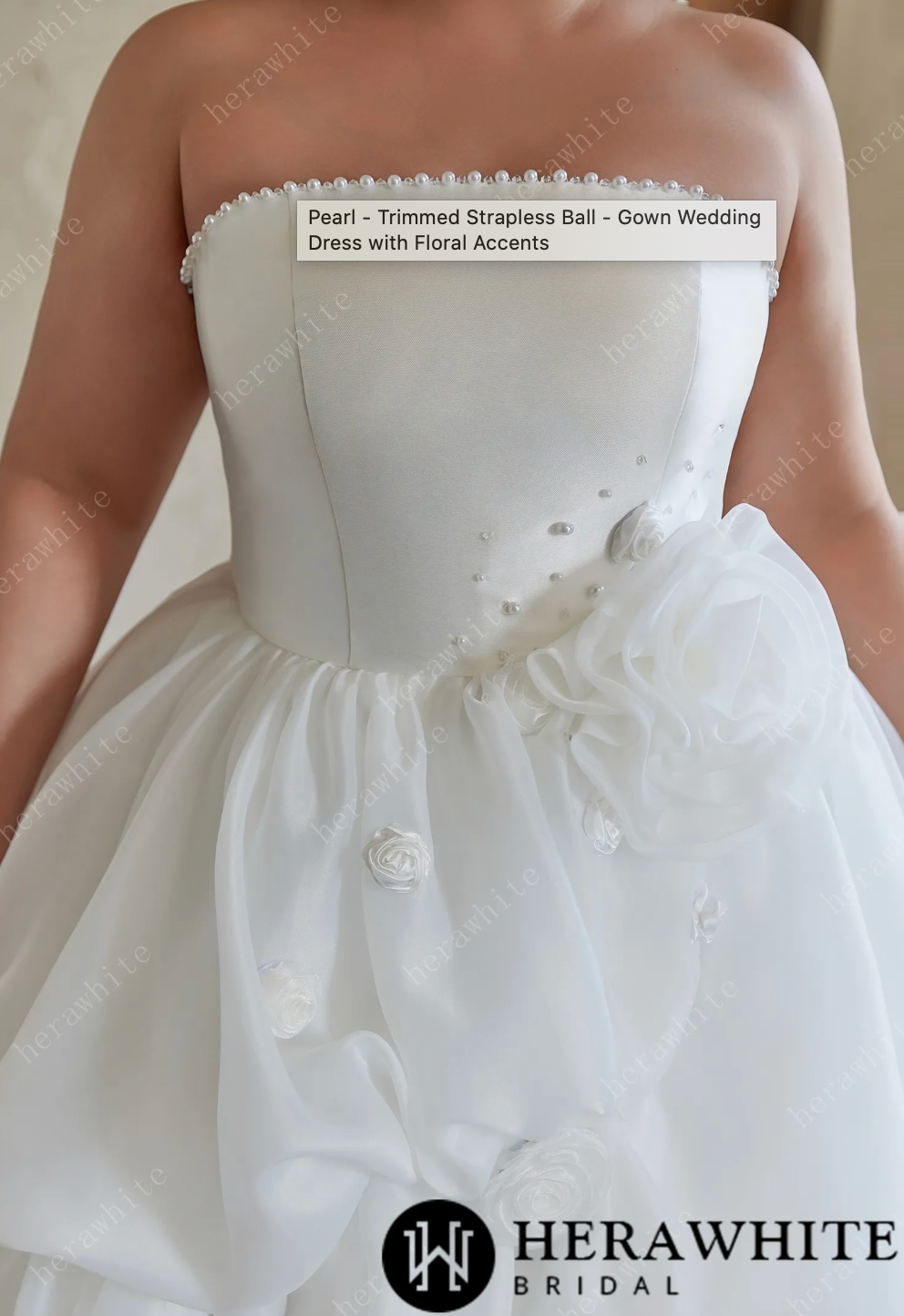 Plus size Wedding Dress Pearl Trimmed Floral Ball Gown
