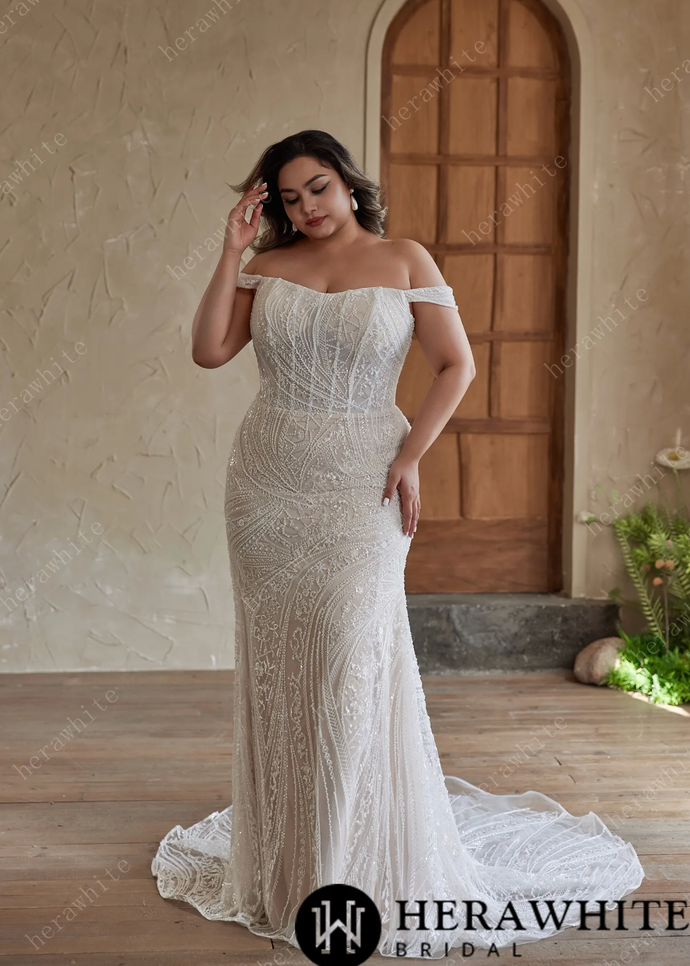 Plus Size Wedding Dress Strapless Beaded Embroidered Gown Custom Size / Ivory, image size:990x1386