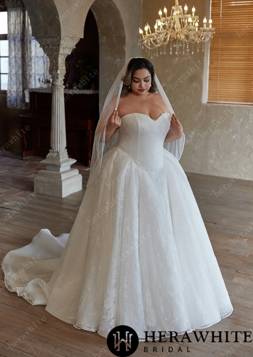 Plus Size Wedding Dress Glittering Lace Ball Gown