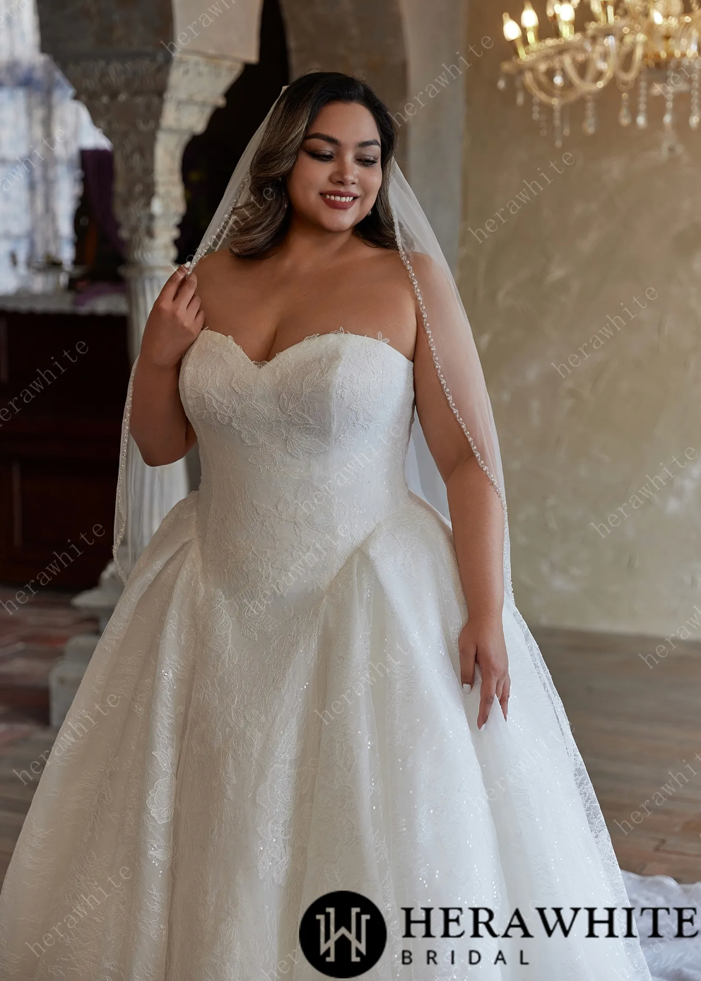 Plus Size Wedding Dress Glittering Lace Ball Gown