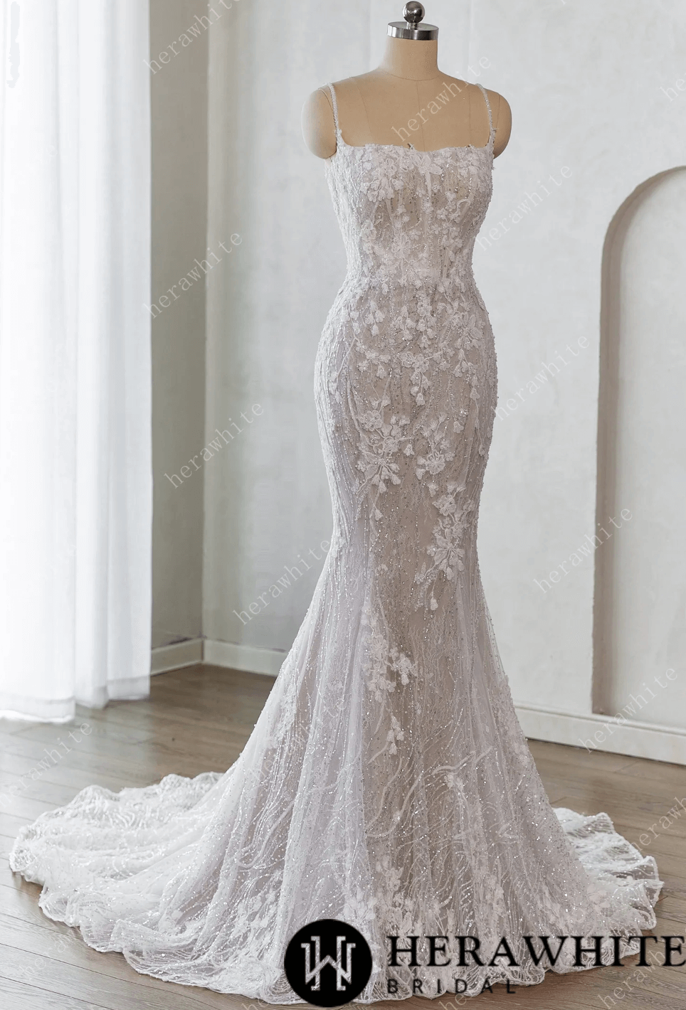Wedding Dress Lace Tulle Beading Sequins With Train, this sophisticated wedding dress features a fitted bodice embellished with intricate lace