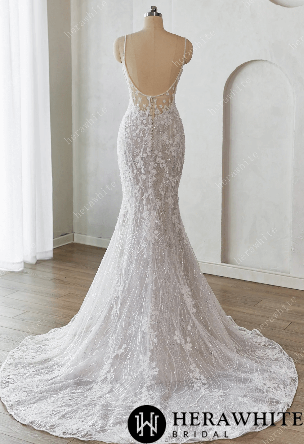 Wedding Dress Lace Tulle Beading Sequins With Train, this sophisticated wedding dress features a fitted bodice embellished with intricate lace